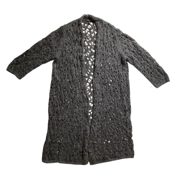 Eileen Fisher Crochet wool/mohair blend sweater cardigan 3/4 sleeves size M gray - Picture 4 of 8